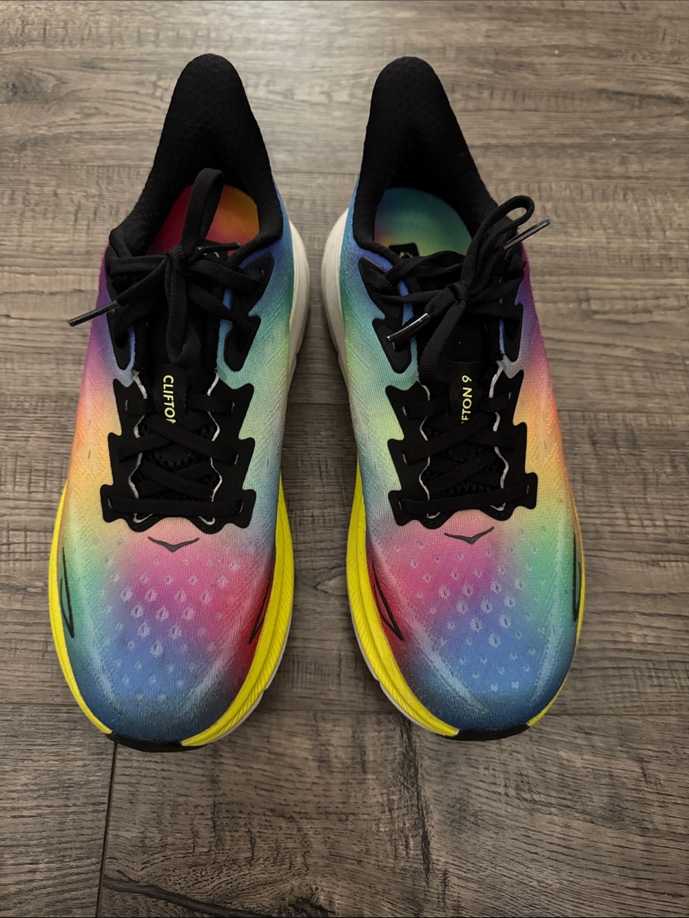 Hoka Clifton 9 Women’s size 9B Rainbow Running Shoes - EUC
